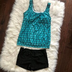 NEW blue and black polka dot tankini set